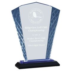 8 Inch Blue Fan Accent Glass On Black Base