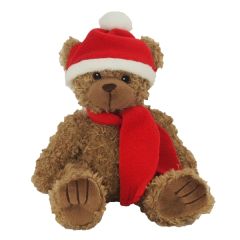 8 Inch Brown Curly - Red Winter Hat & Scarf