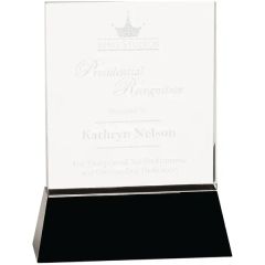 8 Inch Clear Crystal Rectangle Wedge On Black Base