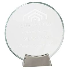 8 Inch Clear Round Platinum Glass Award W/ Metal Base