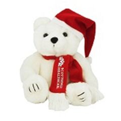 8 Inch Santa Bear With Scarf and One Color Imprint