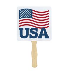 8 Inch Square Shape Sandwich Hand Fans With Wooden Stick Handle