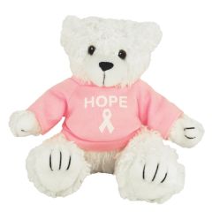 8 Inch White Curly Bear With Shirt and 1 Color Imprint