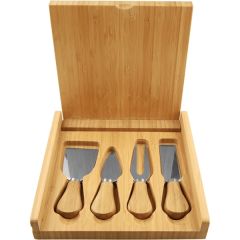 8 Inch X 8 Inch Bamboo Cheese Set With 4 Tools