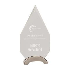 9 1/4 Inch Clear Diamond Platinum Glass Award W/ Arch Metal Base