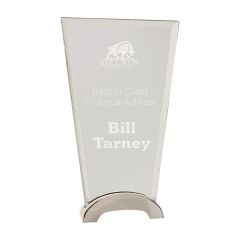 9 1/4 Inch Clear Fan Platinum Glass Award W/ Arch Metal Base