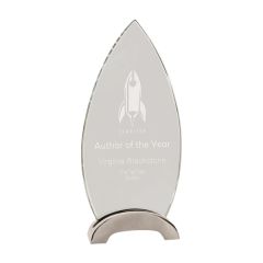 9 1/4 Inch Clear Oval Platinum Glass Award W/ Arch Metal Base