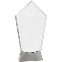 9 1/4 Inch Clear Peak Platinum Glass Award W/ Metal Base