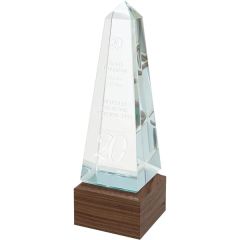 9 3/4 Inch Obelisk Sierra Glass Award With Walnut Base