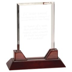 9 3/4 Inch Rectangle Prestige Acrylic Award W/ Rosewood Base