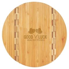 9 3/4 Inch Round Bamboo Cutting Board With Butcher Block Inlay
