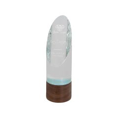 9 Inch Cylinder Sierra Glass Award With Walnut Base