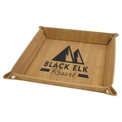 9 Inch X 9 Inch Laserable Leatherette Up Tray With Snaps