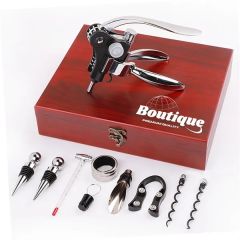 9-Pieces Rosewood Box Wine Opener Set Stainless Steel Kit