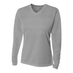 A4 Ladies' Birds-Eye Mesh Long Sleeve V-Neck T-Shirt
