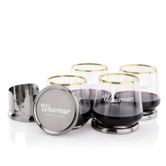 Baldoni Coasters & Tucson Gold Rim Stemless Wine Set
