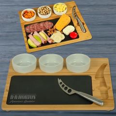 Bamboo & Slate Charcuterie Board With Bowls & Cheese Knife