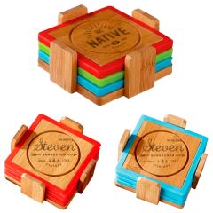 Bamboo And Silicone Coaster Set