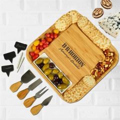 Bamboo Charcuterie Board With Ceramic Tray, Knives & Markers
