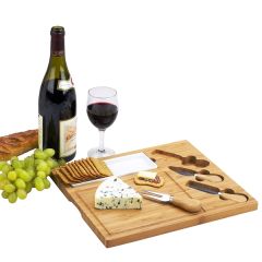 Bamboo Charcuterie Cheese Board 5-Piece Dish & Knife Set