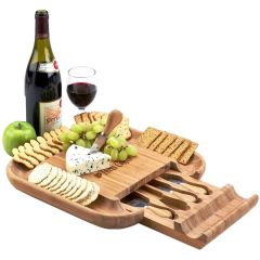 Bamboo Charcuterie Cheese Board With 4-Piece Knife Set
