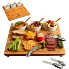 Bamboo Charcuterie Cheese Board With Bowls Knives & Spoons