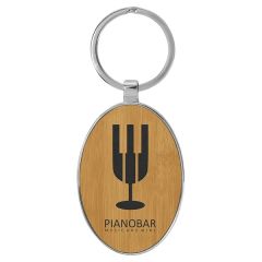 Bamboo Leatherette/Metal Oval Keychain