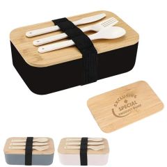 Bamboo Lid Straw Bento Box Set With Tableware