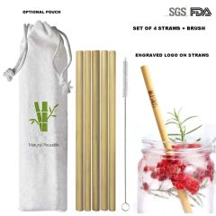 Bamboosip 4-Pack Reusable Straws W/ Brush & Pouch