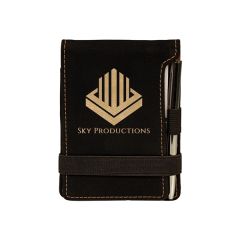 Black & Gold Leatherette Mini Notepad With Pen