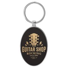 Black & Gold Leatherette/Metal Oval Keychain