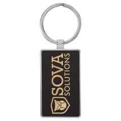 Black & Gold Leatherette/Metal Rectangle Keychain
