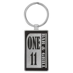 Black & Silver Leatherette/Metal Rectangle Keychain