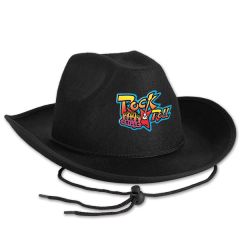 Black Felt Cowboy Hat W/ Custom Faux Leather Icon