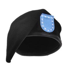 Black G.i. Type Inspection Ready Wool Beret With Blue Flash