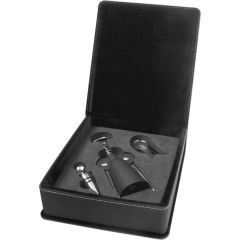 Black Leatherette 3-Piece Wine Tool Set