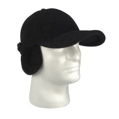 Black Polar Fleece Low Profile Cap With Earflaps