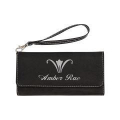 Black/Silver Leatherette Wallet With Strap