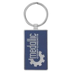 Blue & Silver Leatherette/Metal Rectangle Keychain