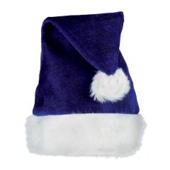 Blue Velvet Santa Hat W/ Plush Trim