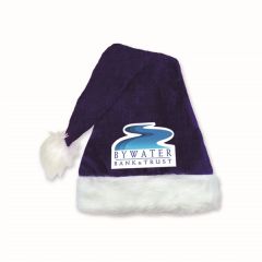 Blue Velvet Santa Hat W/ Plush Trim and Custom Heat Transfer
