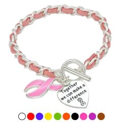 Breast Cancer Awareness Enamel Heart Charm Bracelet