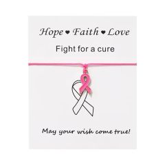 Breast Cancer Awareness Pink Ribbon Bracelet W/ Card