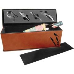 Brown Leatherette Single Wine Box W/ Tools
