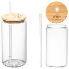 Cadiz Glass Bamboo Lid Tumbler - 17 Oz - Laser