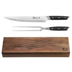Cangshan 2-Piece Akka Carving Set - Black W/ Acacia Box