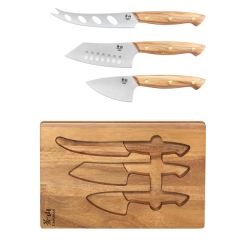 Cangshan 3-Piece Olive Wood Cheese Knife Set W/Cheese Board