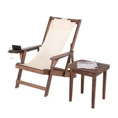 Canvas Sling Chair W/Beverage Holder & End Table