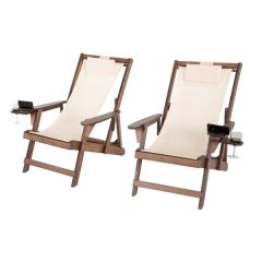 Canvas Sling Chair W/Beverage Holder, Set Of 2