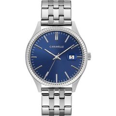 Caravelle Men's Silver-Tone Watch With Blue Dial